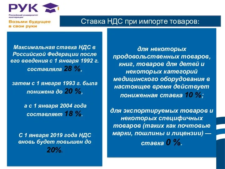 Ставка НДС при импорте товаров: Максимальная ставка НДС в Российской