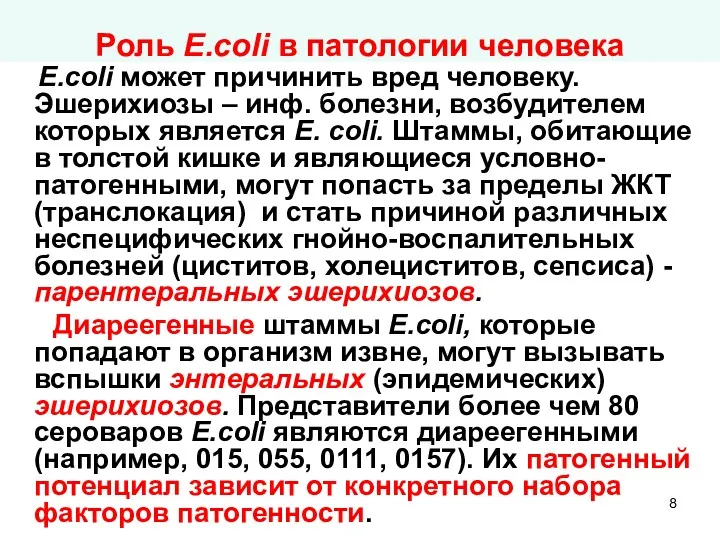 Роль E.coli в патологии человека E.coli может причинить вред человеку.