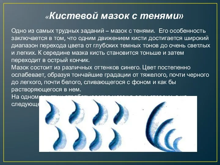 «Кистевой мазок с тенями» Одно из самых трудных заданий –