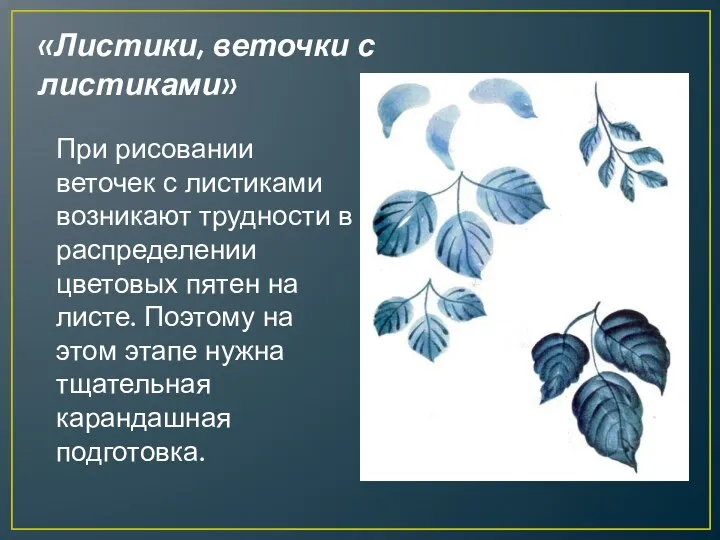 «Листики, веточки с листиками» При рисовании веточек с листиками возникают