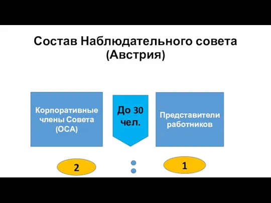 Состав Наблюдательного совета (Австрия) Корпоративные члены Совета (ОСА) Представители работников 2 1 До 30 чел.