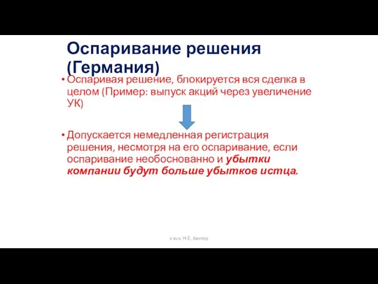 Оспаривание решения (Германия) Оспаривая решение, блокируется вся сделка в целом