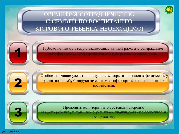 ОРГАНИЗУЯ СОТРУДНИЧЕСТВО С СЕМЬЕЙ ПО ВОСПИТАНИЮ ЗДОРОВОГО РЕБЕНКА НЕОБХОДИМО: