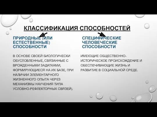 КЛАССИФИКАЦИЯ СПОСОБНОСТЕЙ ПРИРОДНЫЕ (ИЛИ ЕСТЕСТВЕННЫЕ) СПОСОБНОСТИ В ОСНОВЕ СВОЕЙ БИОЛОГИЧЕСКИ