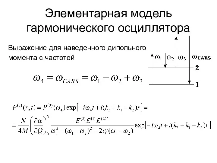 Элементарная модель гармонического осциллятора Выражение для наведенного дипольного момента с частотой