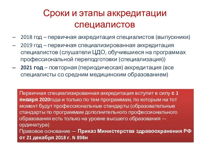 Сроки и этапы аккредитации специалистов 2018 год – первичная аккредитация