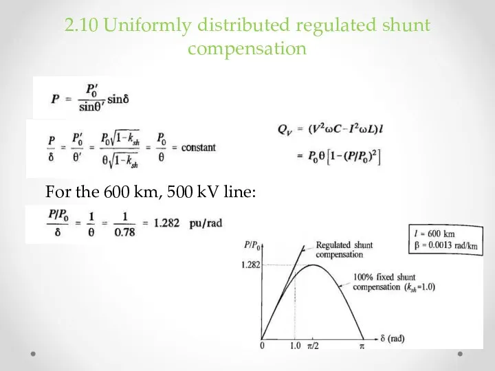 2.10 Uniformly distributed regulated shunt compensation For the 600 km, 500 kV line: