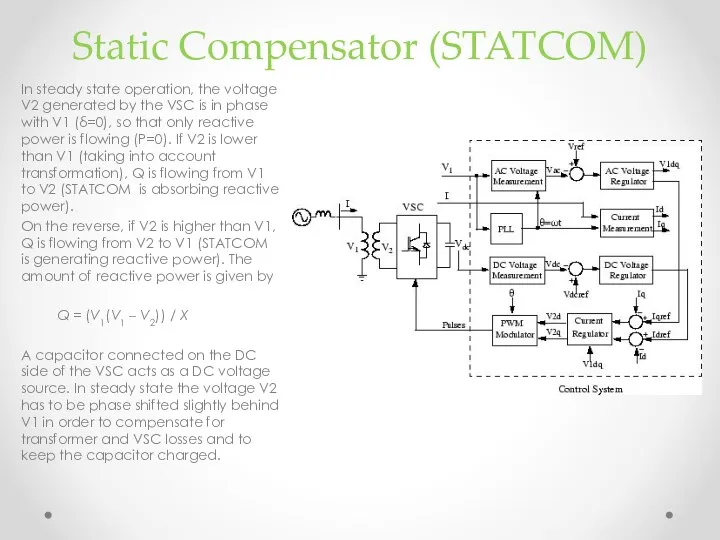 Static Compensator (STATCOM) In steady state operation, the voltage V2