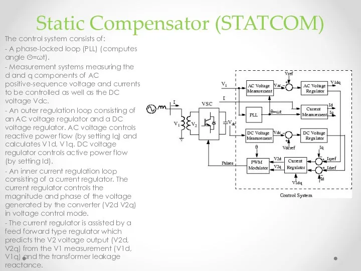 Static Compensator (STATCOM) The control system consists of: - A