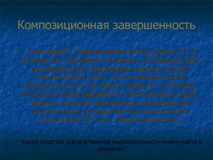 Композиционная завершенность «…князь Андрей, глядя на левую сторону дороги и,