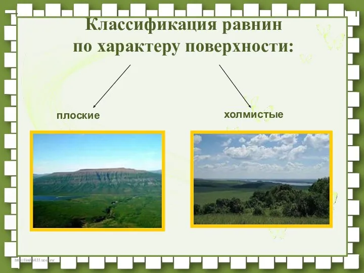 Классификация равнин по характеру поверхности: плоские холмистые