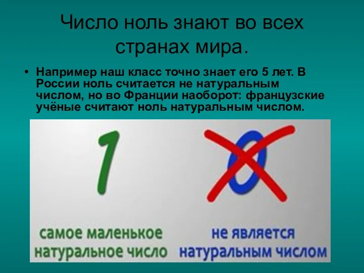 Число ноль знают во всех странах мира. Например наш класс