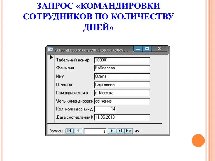 ЗАПРОС «КОМАНДИРОВКИ СОТРУДНИКОВ ПО КОЛИЧЕСТВУ ДНЕЙ»