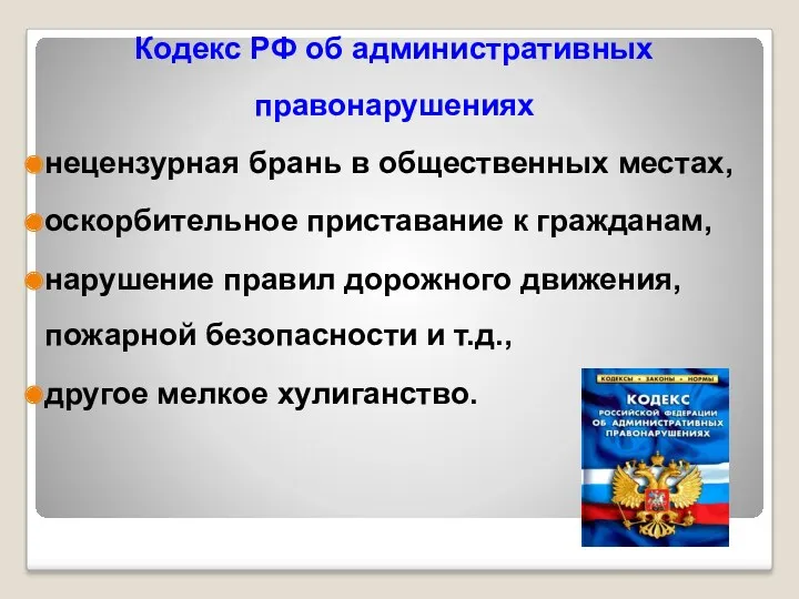 Кодекс РФ об административных правонарушениях нецензурная брань в общественных местах,