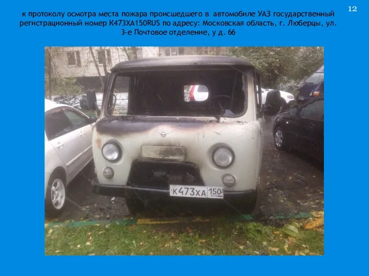 к протоколу осмотра места пожара происшедшего в автомобиле УАЗ государственный регистрационный номер К473ХА150RUS