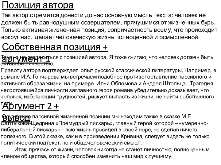 Позиция автора Трудно не согласиться с позицией автора. Я тоже