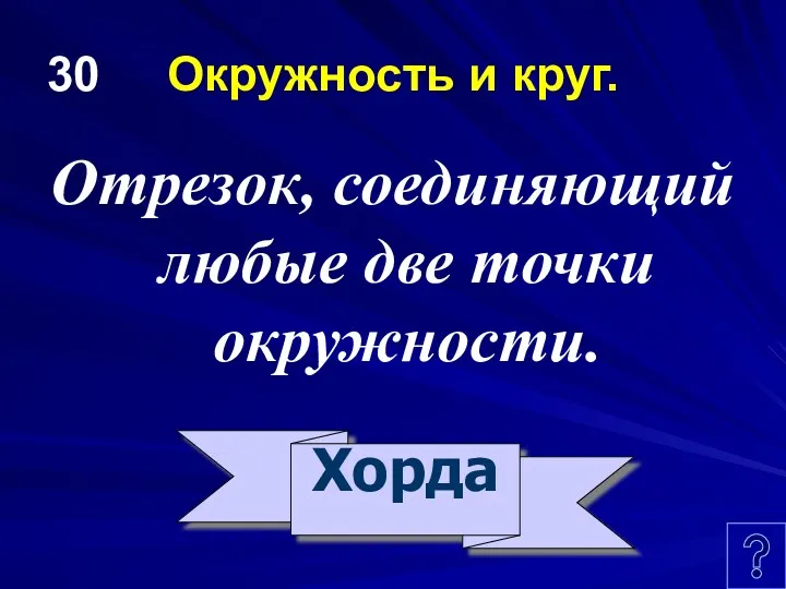 30 Окружность и круг. Отрезок, соединяющий любые две точки окружности. Хорда