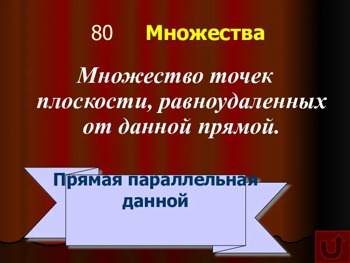 80 Множества Множество точек плоскости, равноудаленных от данной прямой. Прямая параллельная данной