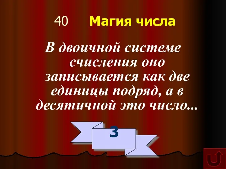 40 Магия числа В двоичной системе счисления оно записывается как