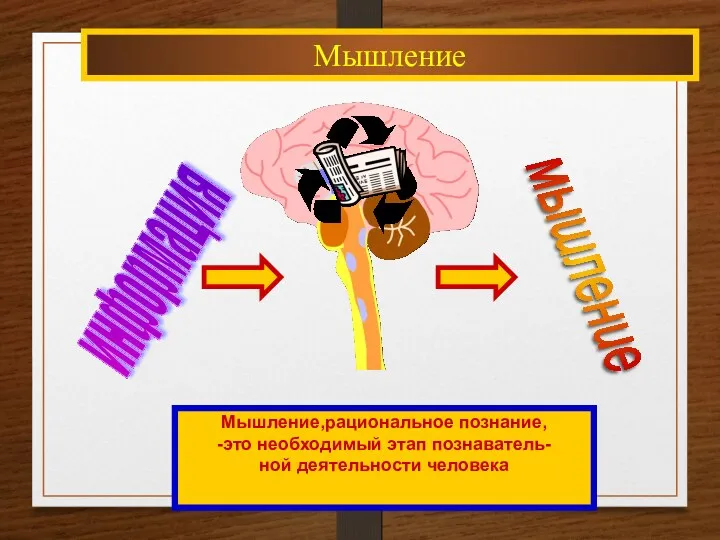 Мышление информация мышление Мышление,рациональное познание, -это необходимый этап познаватель- ной деятельности человека