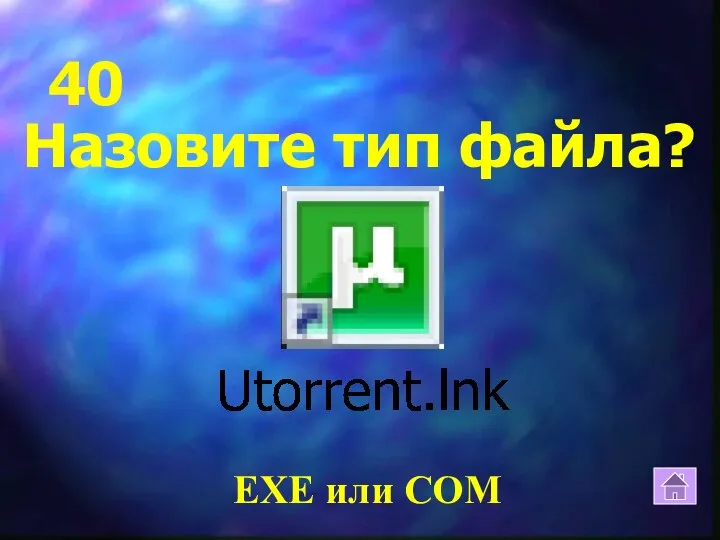 Назовите тип файла? 40 EXE или COM