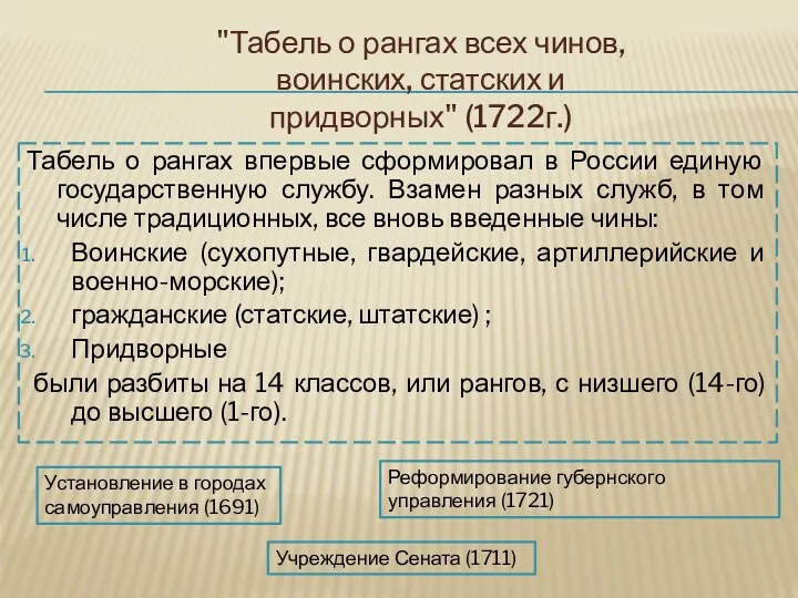 Табель о рангах впервые сформировал в России единую государственную службу.