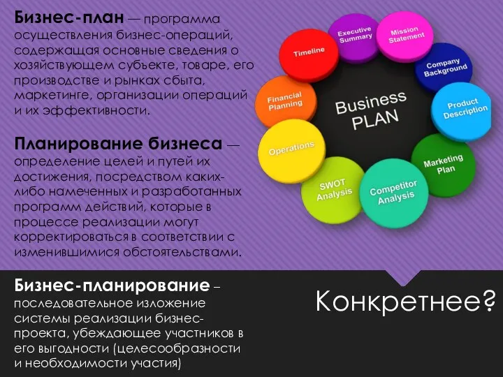 Бизнес-план — программа осуществления бизнес-операций, содержащая основные сведения о хозяйствующем субъекте, товаре, его