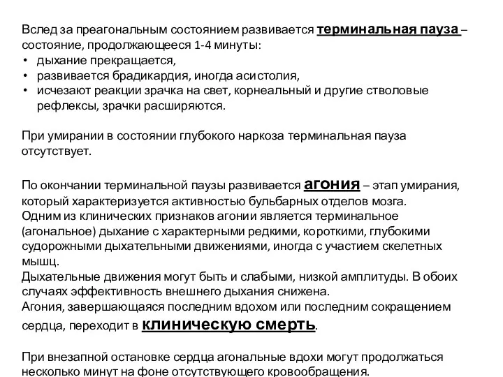 Вслед за преагональным состоянием развивается терминальная пауза – состояние, продолжающееся