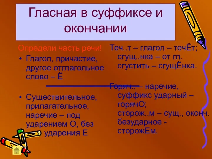 Гласная в суффиксе и окончании Определи часть речи! Глагол, причастие,