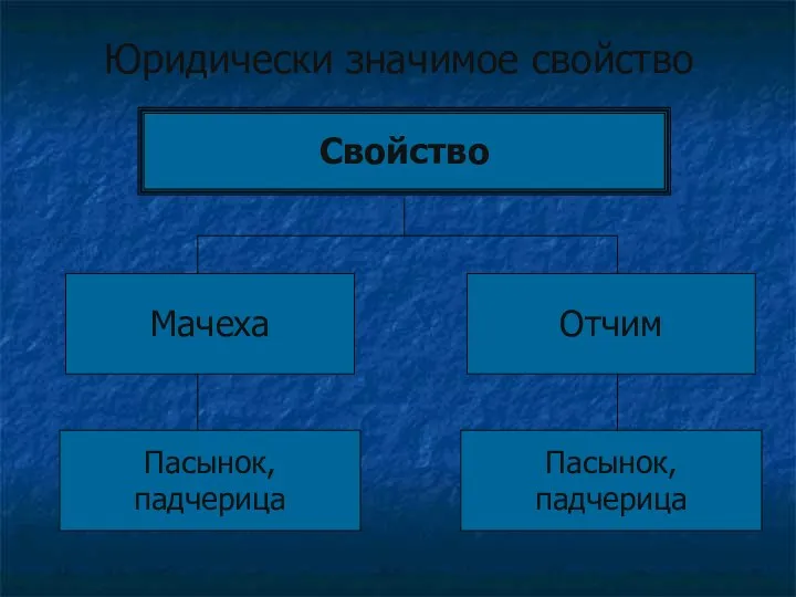 Юридически значимое свойство Свойство Мачеха Пасынок, падчерица Пасынок, падчерица Отчим