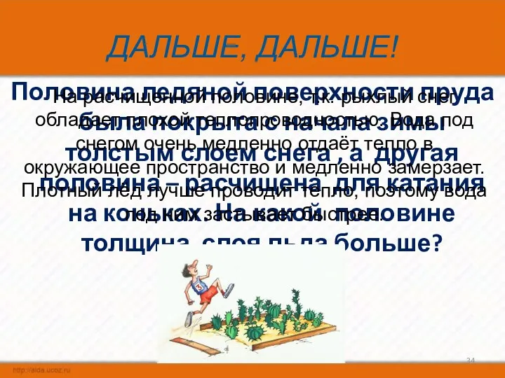 ДАЛЬШЕ, ДАЛЬШЕ! Половина ледяной поверхности пруда была покрыта с начала