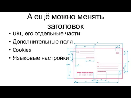 А ещё можно менять заголовок URL, его отдельные части Дополнительные поля Cookies Языковые настройки