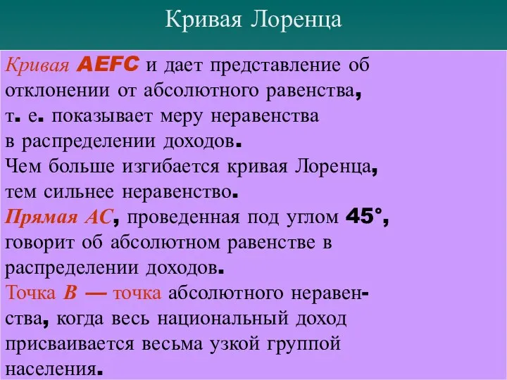 Кривая Лоренца Кривая AEFC и дает представление об отклонении от