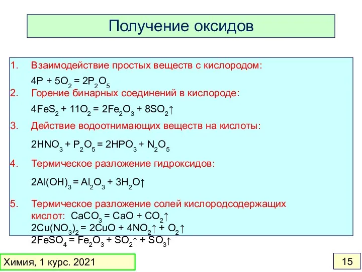 Взаимодействие простых веществ с кислородом: 4P + 5O2 = 2P2O5