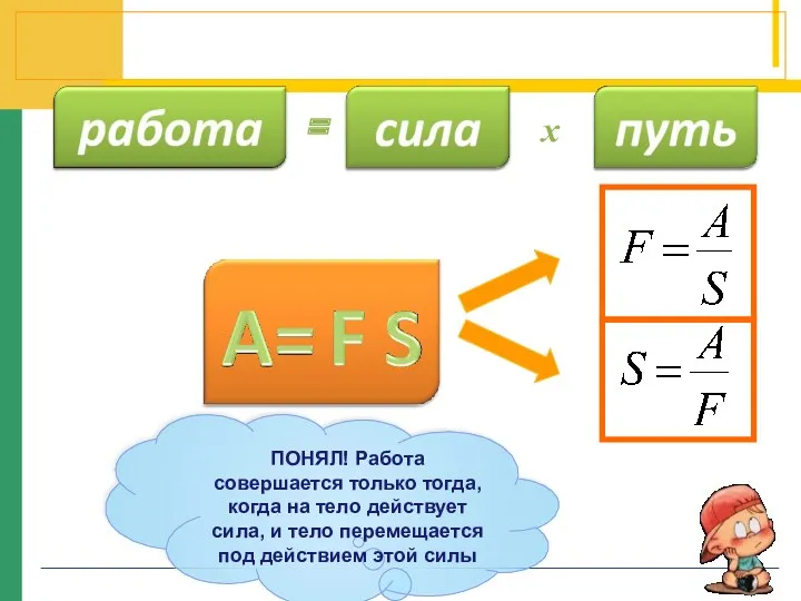 х = ПОНЯЛ! Работа совершается только тогда, когда на тело