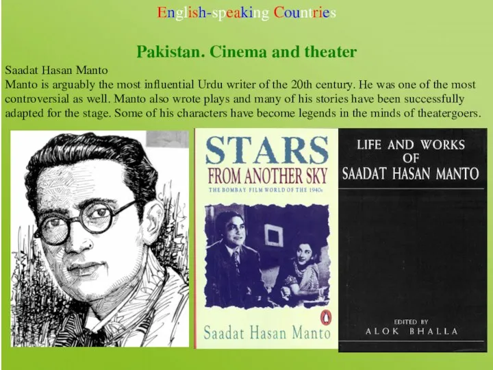 English-speaking Countries Pakistan. Cinema and theater Saadat Hasan Manto Manto