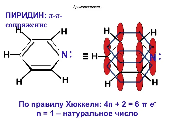 По правилу Хюккеля: 4n + 2 = 6 π е-