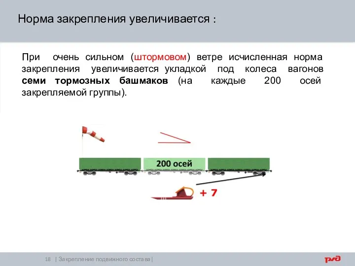 | Закрепление подвижного состава| При очень сильном (штормовом) ветре исчисленная