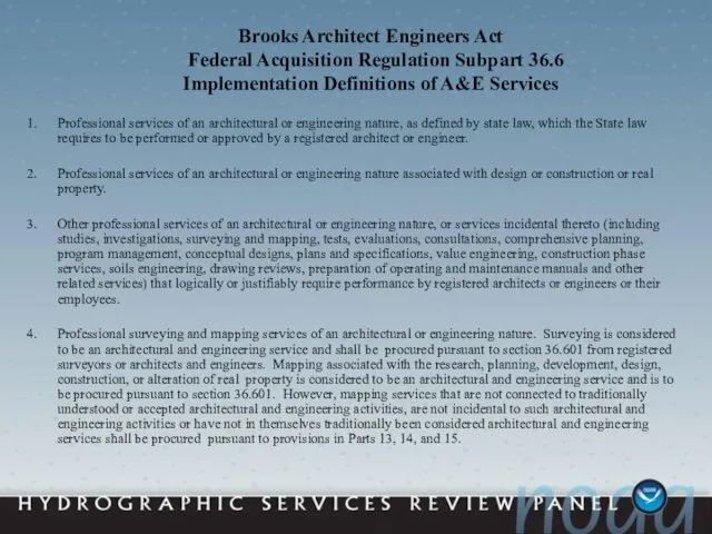 Brooks Architect Engineers Act Federal Acquisition Regulation Subpart 36.6 Implementation