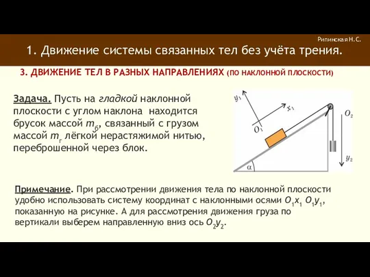 1. Движение системы связанных тел без учёта трения. Рипинская Н.С.