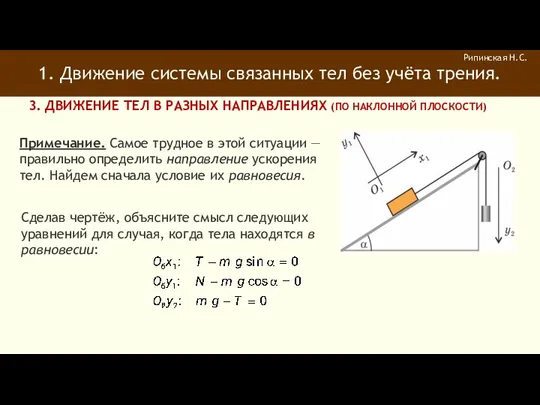 1. Движение системы связанных тел без учёта трения. Рипинская Н.С.