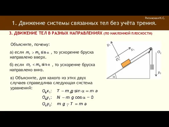 1. Движение системы связанных тел без учёта трения. Рипинская Н.С.