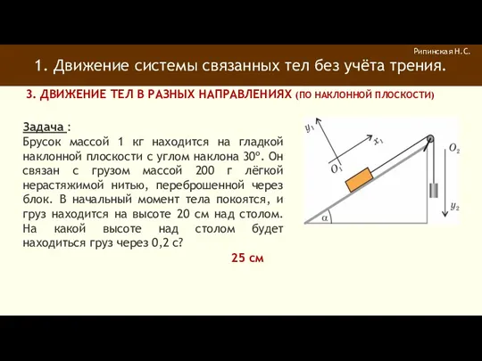 1. Движение системы связанных тел без учёта трения. Рипинская Н.С.