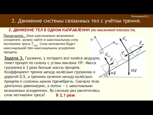 2. Движение системы связанных тел с учётом трения. Рипинская Н.С.