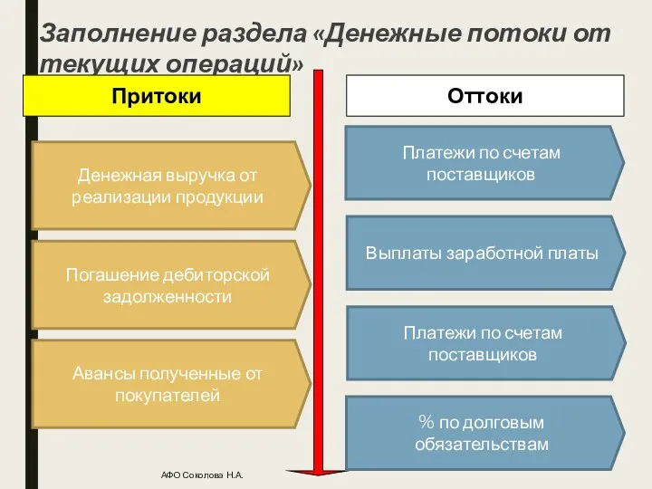 Заполнение раздела «Денежные потоки от текущих операций» АФО Соколова Н.А.