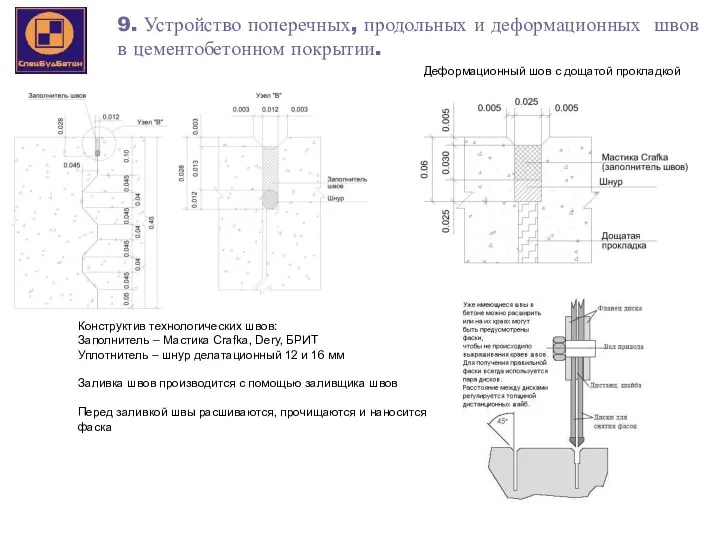 12 9. Устройство поперечных, продольных и деформационных швов в цементобетонном