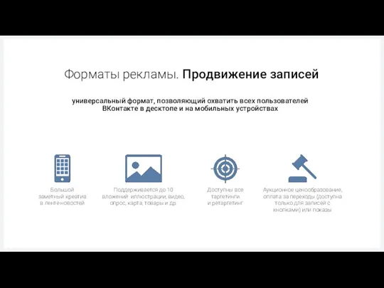 Форматы рекламы. Продвижение записей универсальный формат, позволяющий охватить всех пользователей ВКонтакте в десктопе