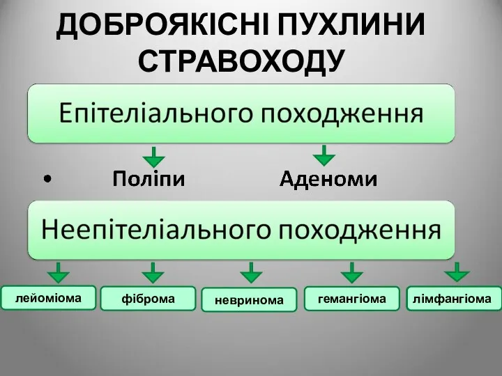 ДОБРОЯКІСНІ ПУХЛИНИ СТРАВОХОДУ лейоміома фіброма гемангіома невринома лімфангіома