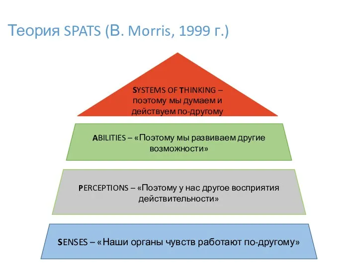 Теория SPATS (В. Morris, 1999 г.) SENSES – «Наши органы чувств работают по-другому»