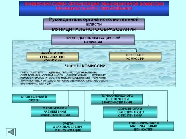 ПРИМЕРНАЯ СХЕМА ОРГАНИЗАЦИИ ЭВАКУАЦИОННОЙ КОМИССИИ МУНИЦИПАЛЬНОГО ОБРАЗОВАНИЯ Руководитель органа исполнительной
